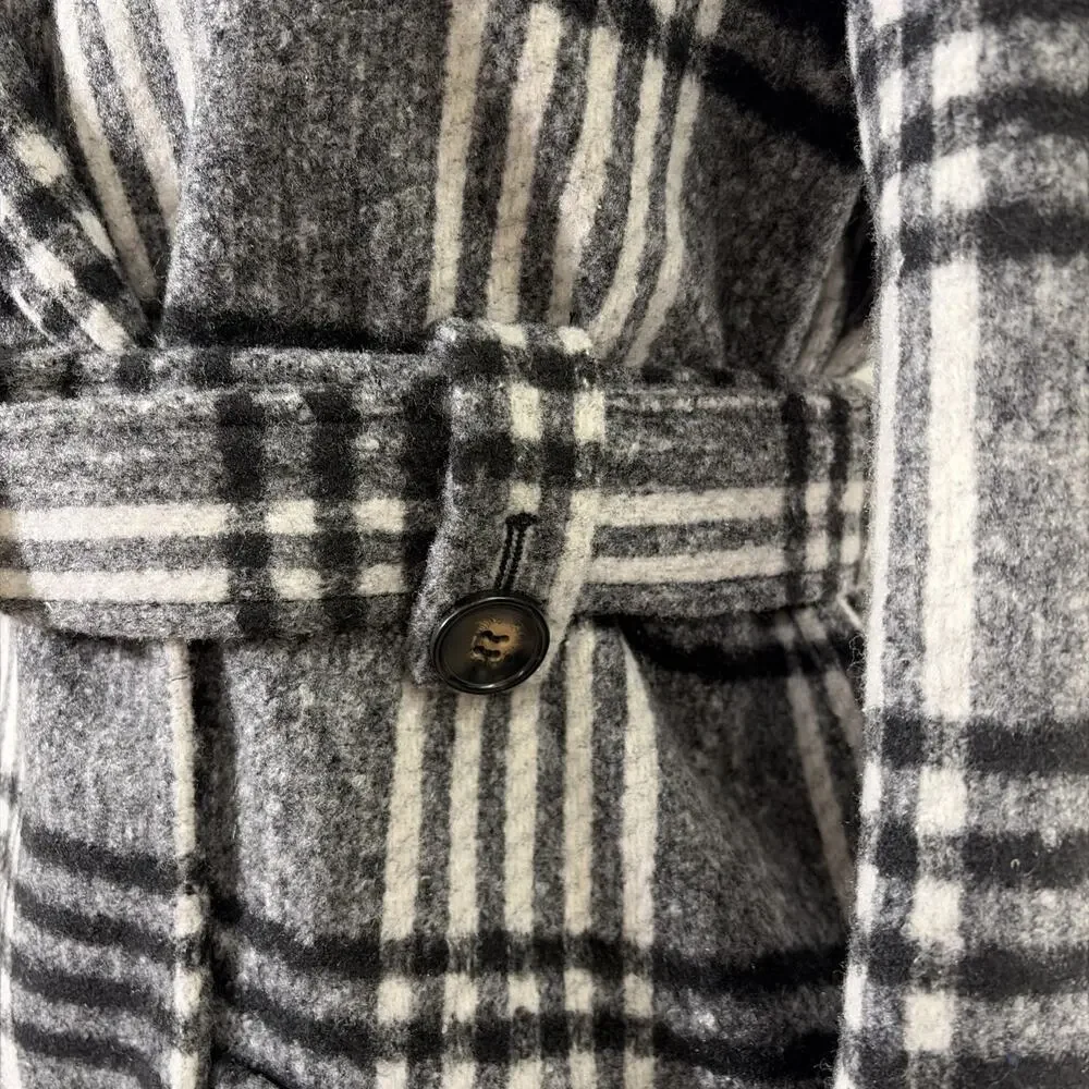 NWT Motherhood Maternity Women's Pea Coat Black & White Plaid Size Small Chrty - Picture 2 of 16